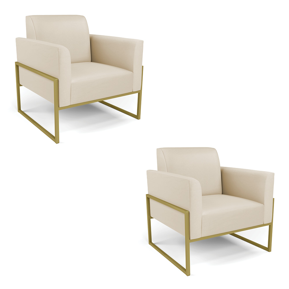 Kit 2 Poltronas Base Industrial Alta Dourado Marisa Corino Bege D03 - D'Rossi