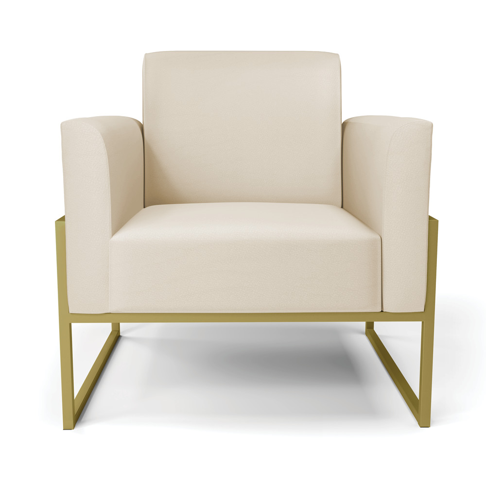 Kit 2 Poltronas Base Industrial Alta Dourado Marisa Corino Bege D03 - D'Rossi