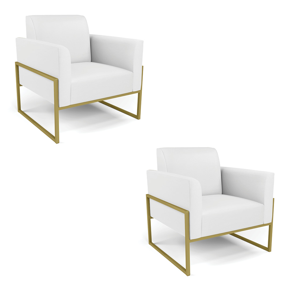 Kit 2 Poltronas Base Industrial Alta Dourado Marisa Corino Branco D03 - D'Rossi