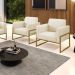Kit 2 Poltronas Base Industrial Alta Dourado Marisa Linho Bege A19 D03 - D'Rossi