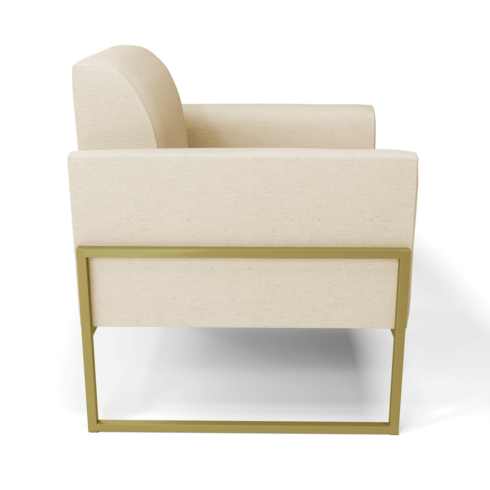 Kit 2 Poltronas Base Industrial Alta Dourado Marisa Linho Bege A19 D03 - D'Rossi