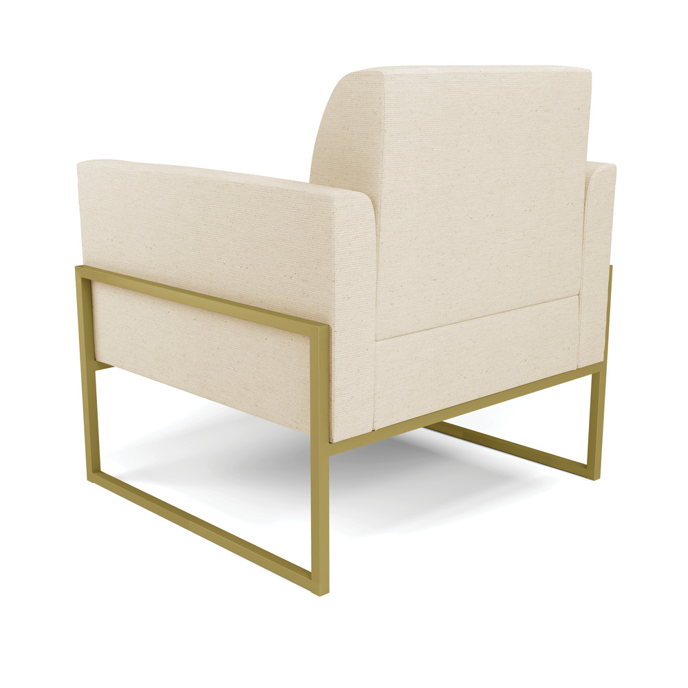 Kit 2 Poltronas Base Industrial Alta Dourado Marisa Linho Bege A19 D03 - D'Rossi