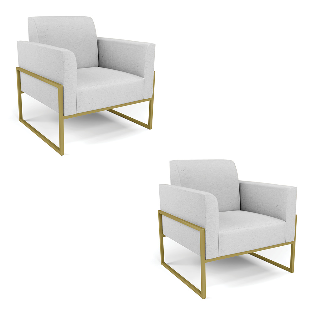 Kit 2 Poltronas Base Industrial Alta Dourado Marisa Linho Cinza A05 D03 - D'Rossi