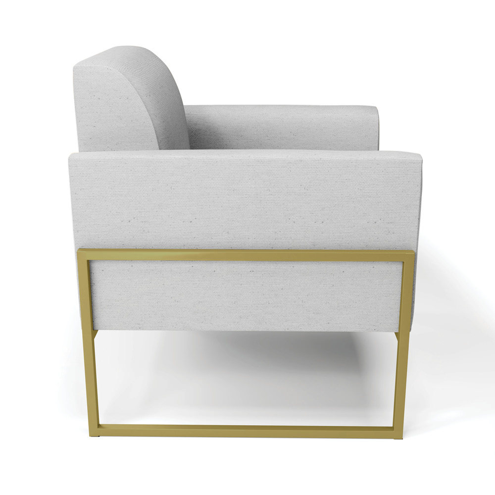 Kit 2 Poltronas Base Industrial Alta Dourado Marisa Linho Cinza A05 D03 - D'Rossi