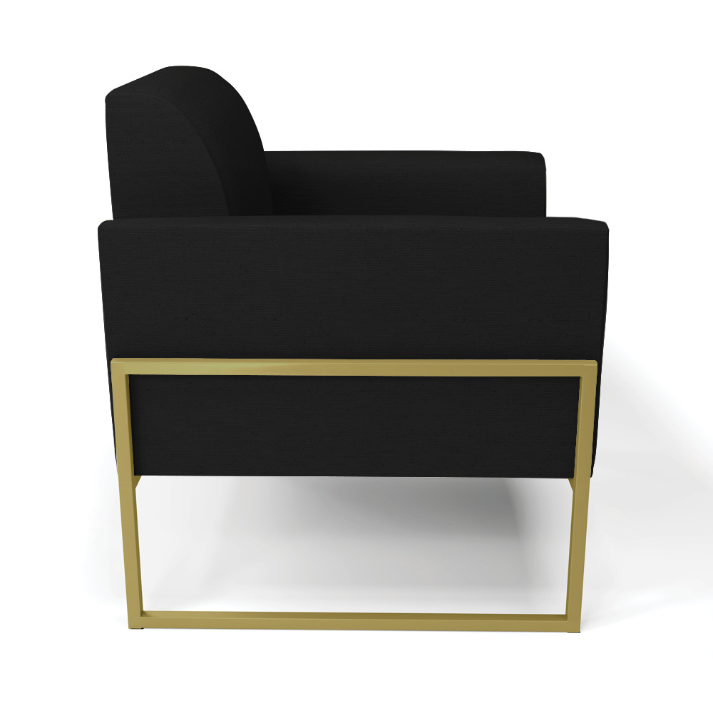 Kit 2 Poltronas Base Industrial Alta Dourado Marisa Linho Preto A79 D03 - D'Rossi