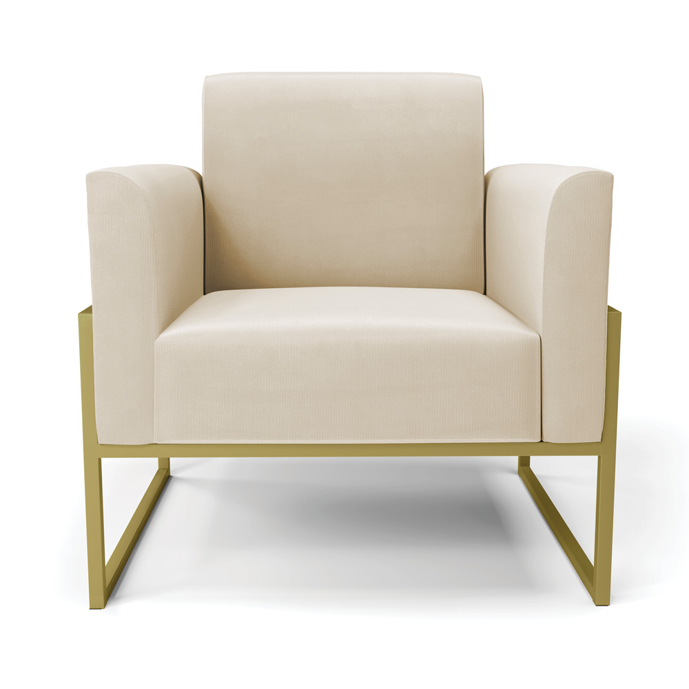 Kit 2 Poltronas Base Industrial Alta Dourado Marisa Suede Bege D03 - D'Rossi