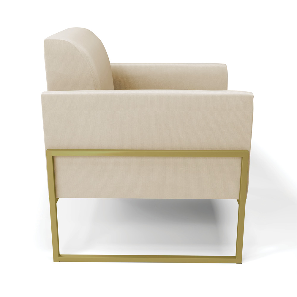 Kit 2 Poltronas Base Industrial Alta Dourado Marisa Suede Bege D03 - D'Rossi