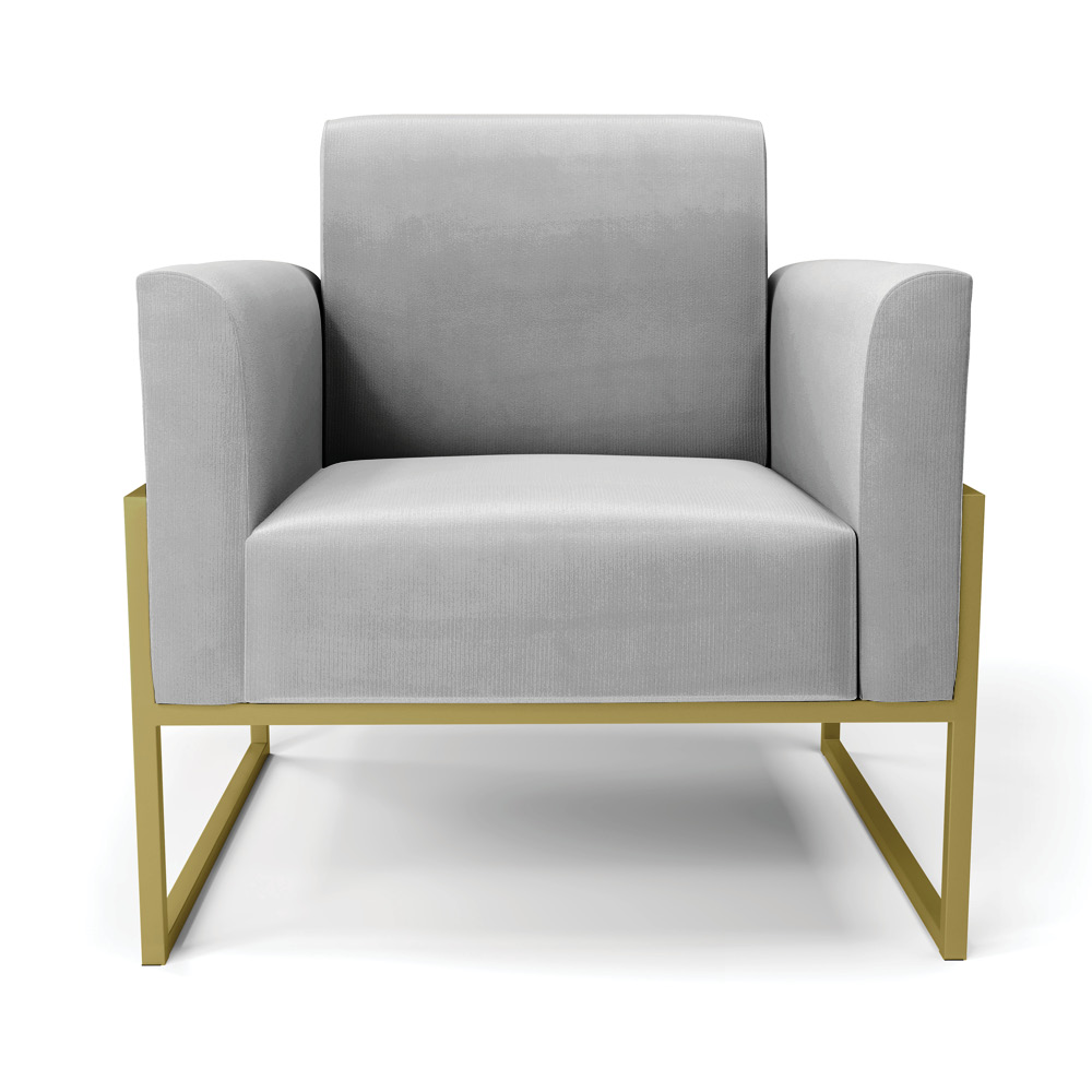 Kit 2 Poltronas Base Industrial Alta Dourado Marisa Suede Cinza D03 - D'Rossi