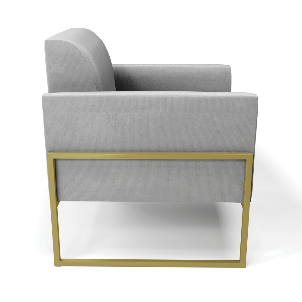 Kit 2 Poltronas Base Industrial Alta Dourado Marisa Suede Cinza D03 - D'Rossi