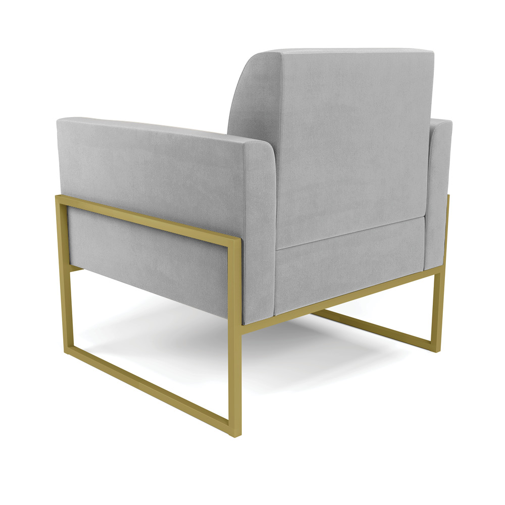 Kit 2 Poltronas Base Industrial Alta Dourado Marisa Suede Cinza D03 - D'Rossi