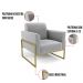 Kit 2 Poltronas Base Industrial Alta Dourado Marisa Suede Cinza D03 - D'Rossi