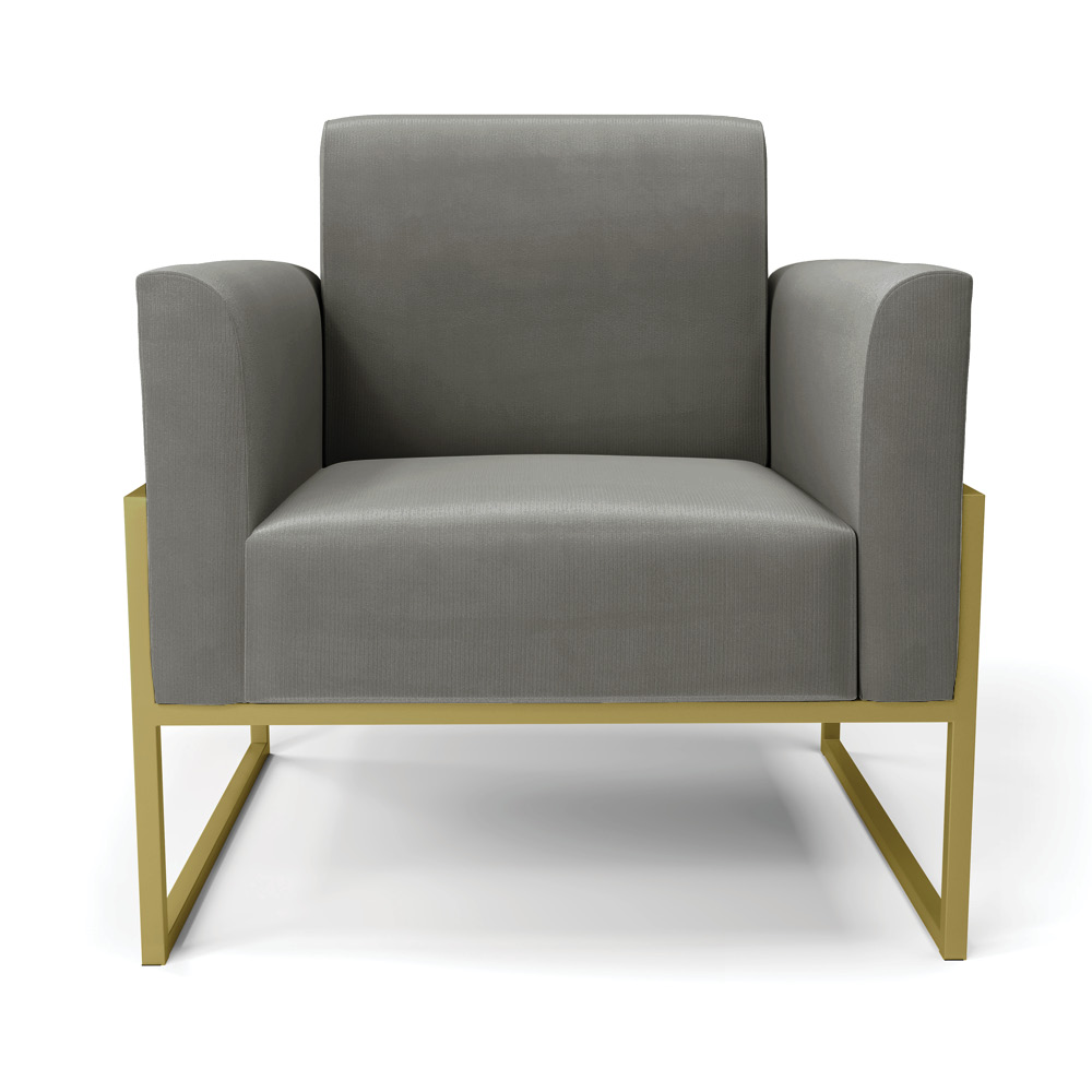 Kit 2 Poltronas Base Industrial Alta Dourado Marisa Suede Grafite D03 - D'Rossi