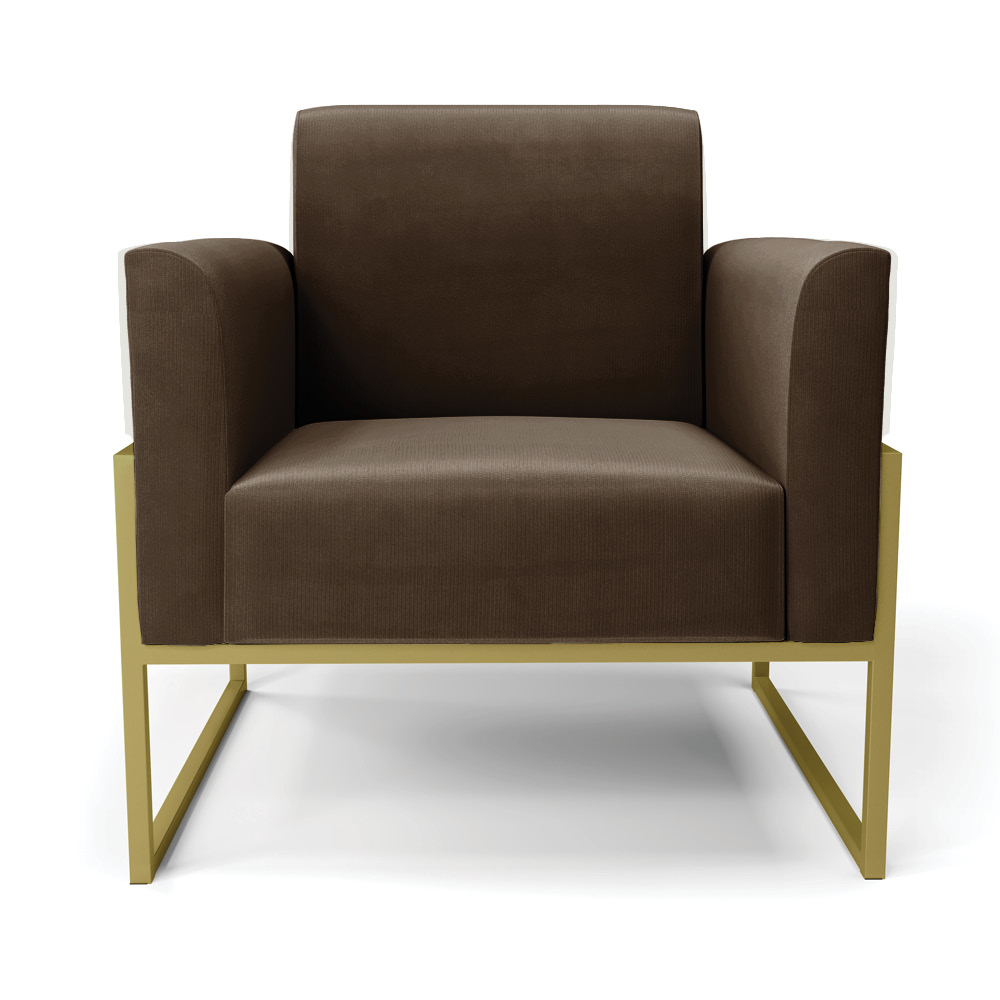 Kit 2 Poltronas Base Industrial Alta Dourado Marisa Suede Marrom D03 - D'Rossi