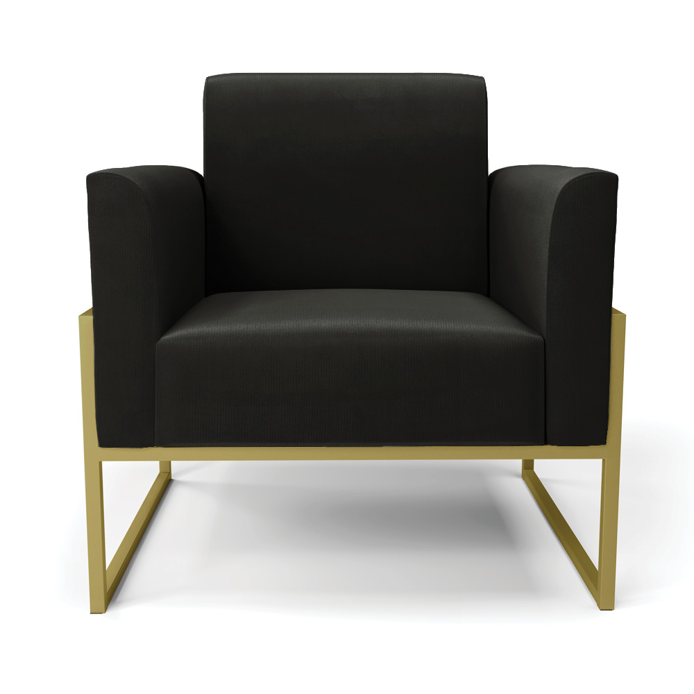 Kit 2 Poltronas Base Industrial Alta Dourado Marisa Suede Preto D03 - D'Rossi
