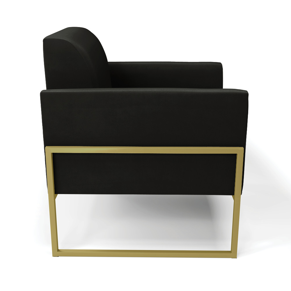 Kit 2 Poltronas Base Industrial Alta Dourado Marisa Suede Preto D03 - D'Rossi