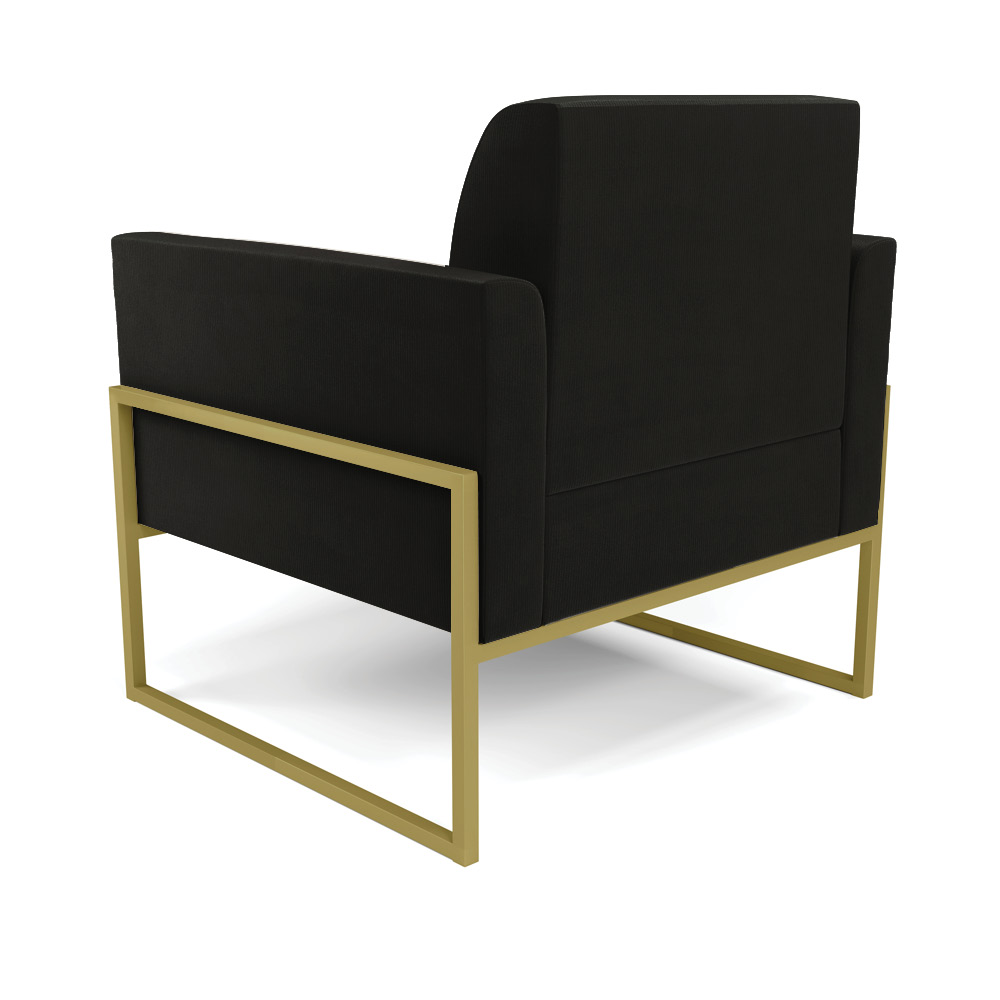 Kit 2 Poltronas Base Industrial Alta Dourado Marisa Suede Preto D03 - D'Rossi