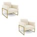 Kit 2 Poltronas Base Industrial Alta Dourado Marisa Veludo Bege D03 - D'Rossi