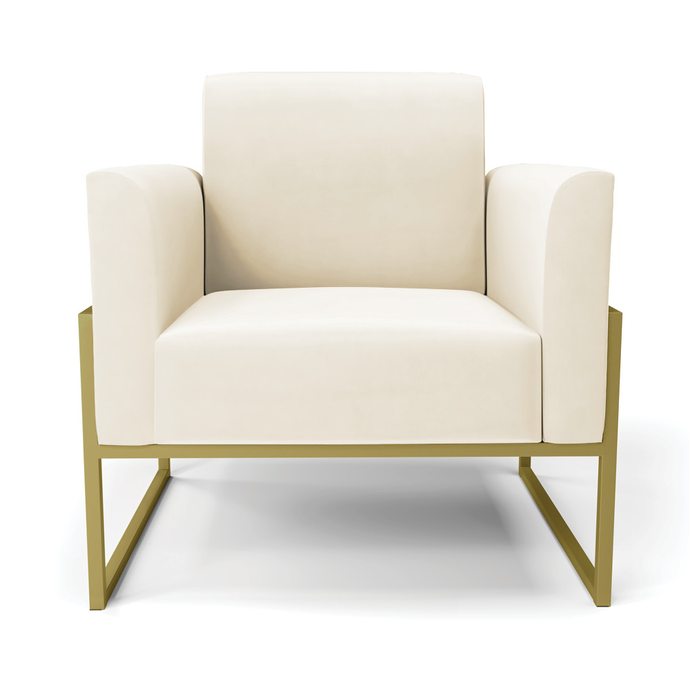Kit 2 Poltronas Base Industrial Alta Dourado Marisa Veludo Bege D03 - D'Rossi
