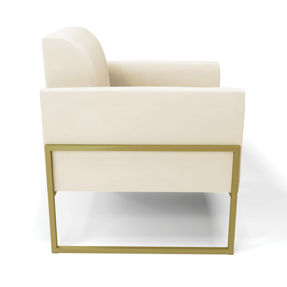 Kit 2 Poltronas Base Industrial Alta Dourado Marisa Veludo Bege D03 - D'Rossi