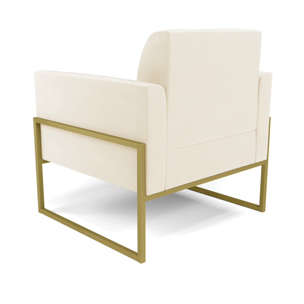 Kit 2 Poltronas Base Industrial Alta Dourado Marisa Veludo Bege D03 - D'Rossi