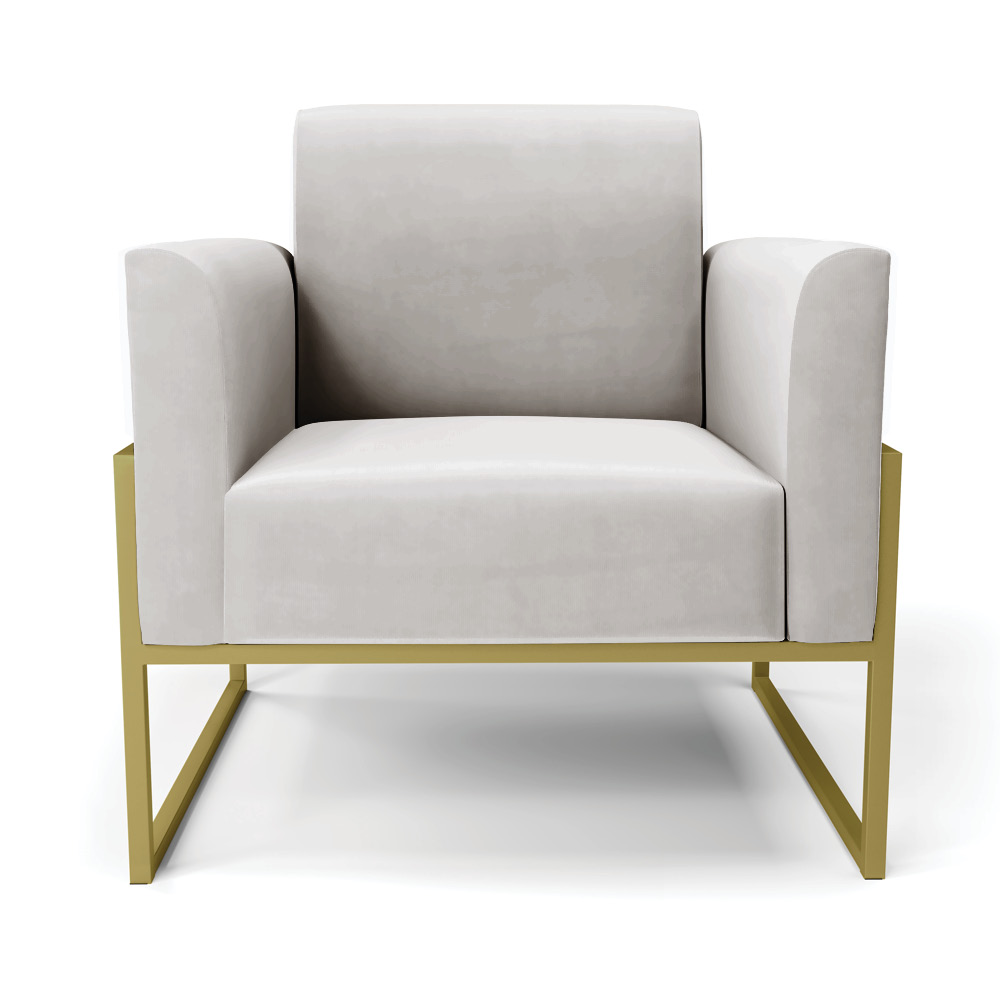 Kit 2 Poltronas Base Industrial Alta Dourado Marisa Veludo Cinza D03 - D'Rossi