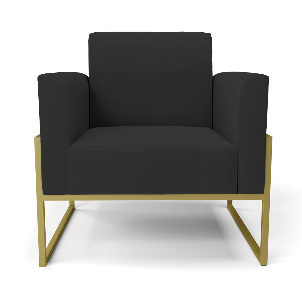 Kit 2 Poltronas Base Industrial Alta Dourado Marisa Veludo Preto D03 - D'Rossi