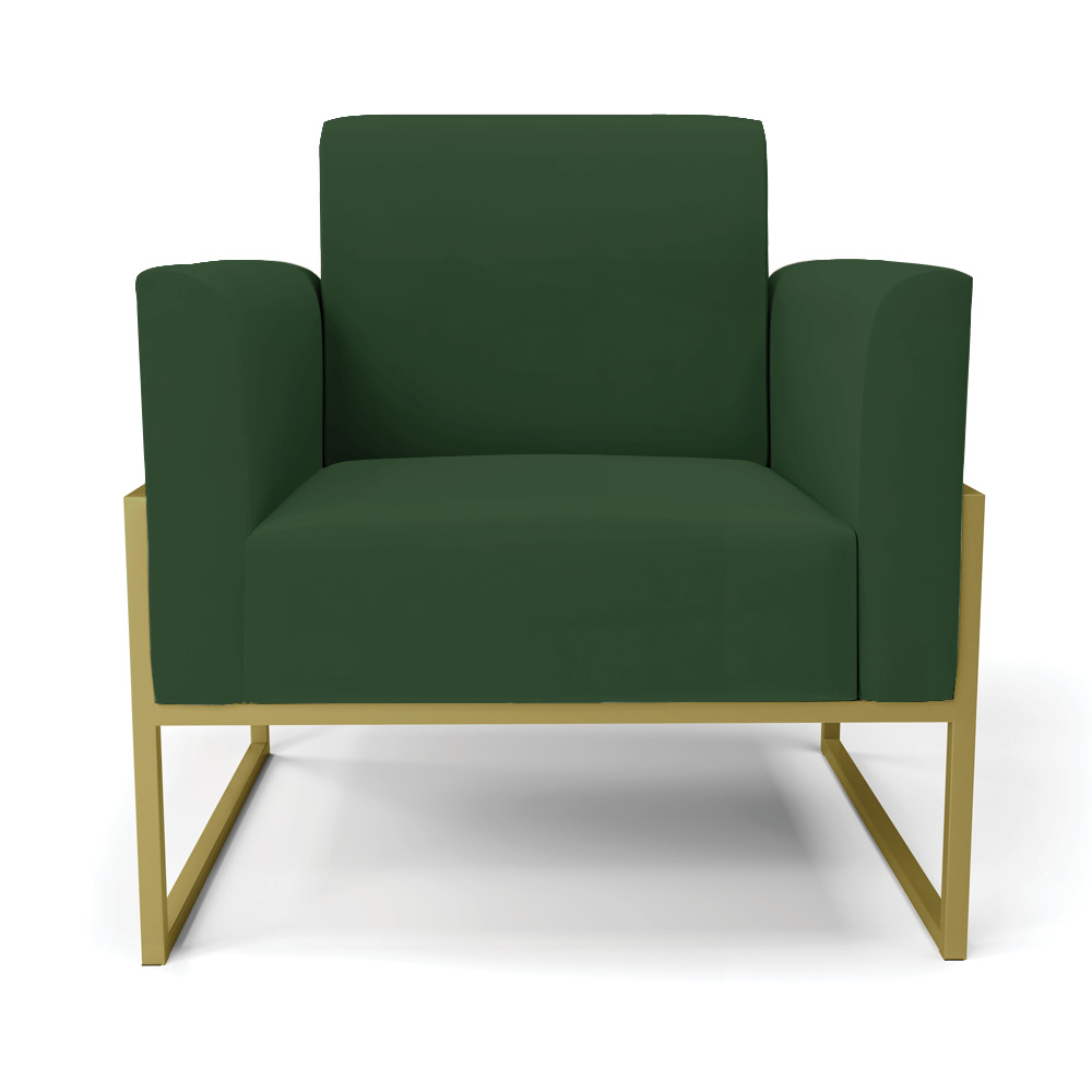 Kit 2 Poltronas Base Industrial Alta Dourado Marisa Veludo Verde D03 - D'Rossi