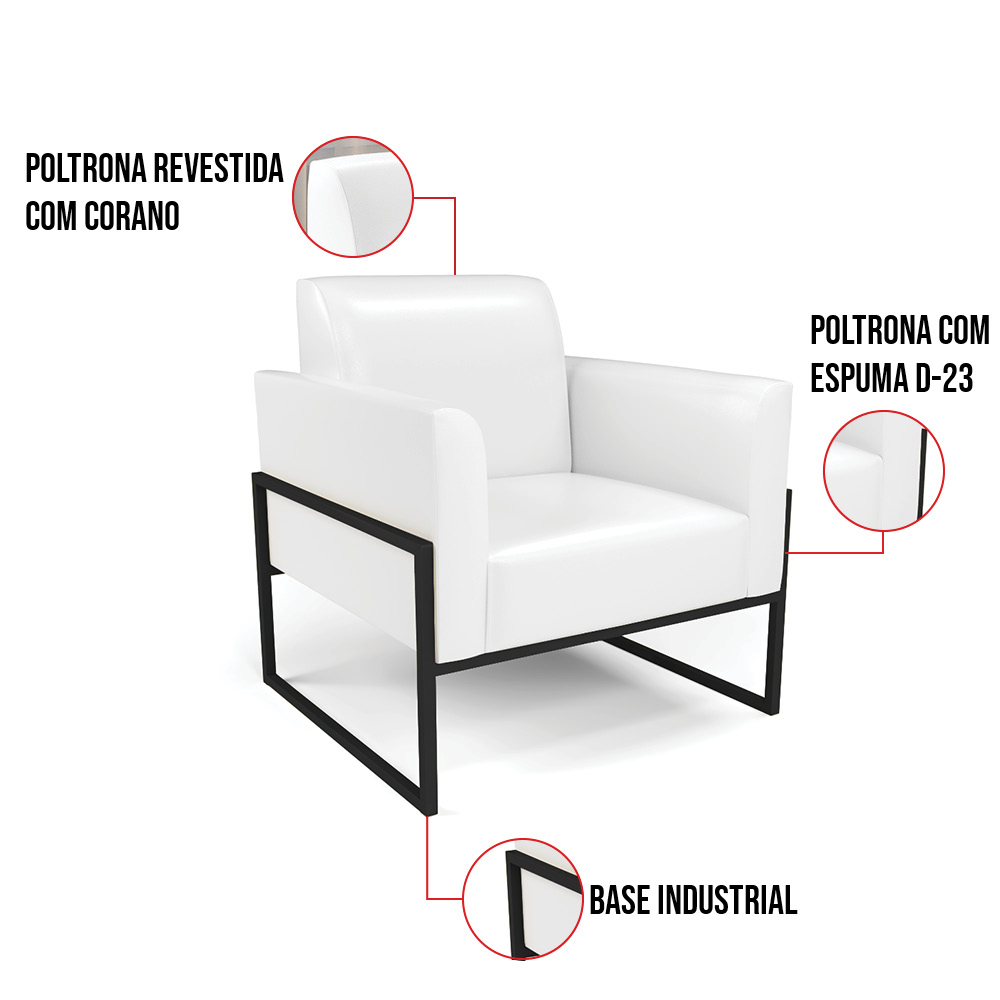 Kit 2 Poltronas Base Industrial Alta Preto Marisa Corano Branco D03 - D'Rossi