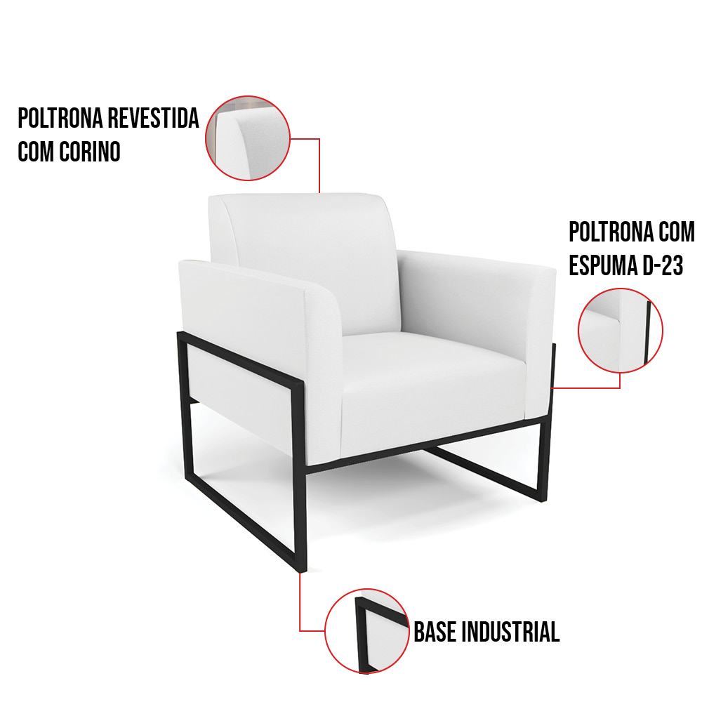 Kit 2 Poltronas Base Industrial Alta Preto Marisa Corino Branco D03 - D'Rossi