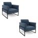 Kit 2 Poltronas Base Industrial Alta Preto Marisa Suede Azul Marinho D03 - D'Rossi