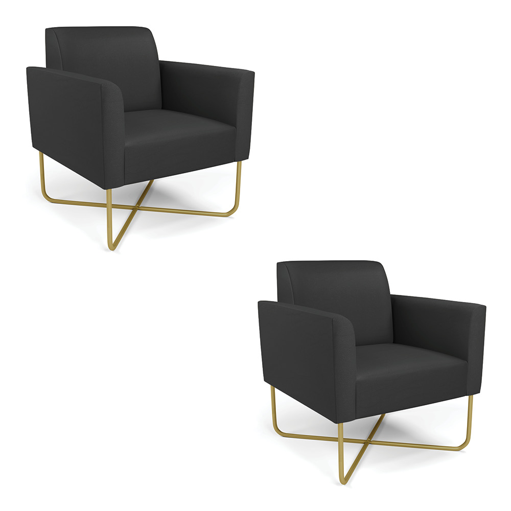 Kit 2 Poltronas Base X Industrial Dourado Marisa Corino Preto  D03 - D'Rossi