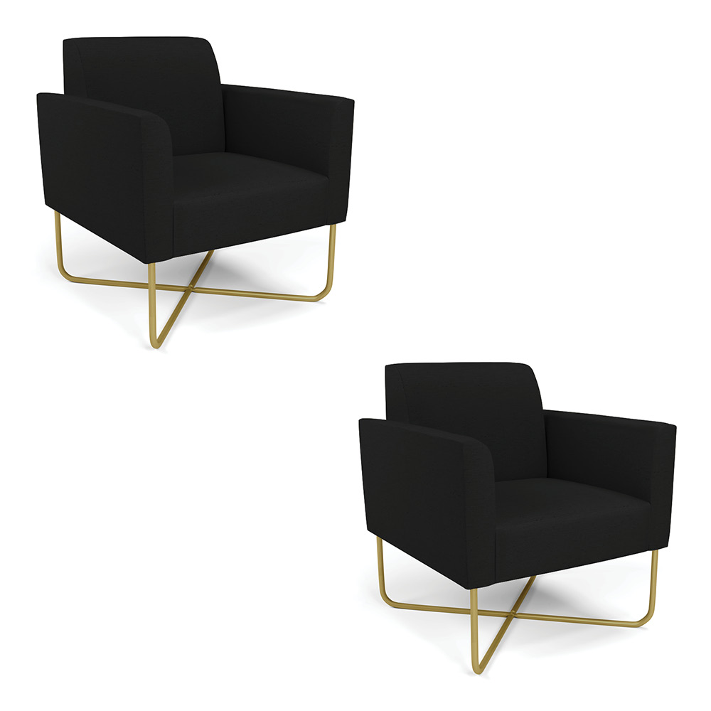 Kit 2 Poltronas Base X Industrial Dourado Marisa Linho Preto A79  D03 - D'Rossi