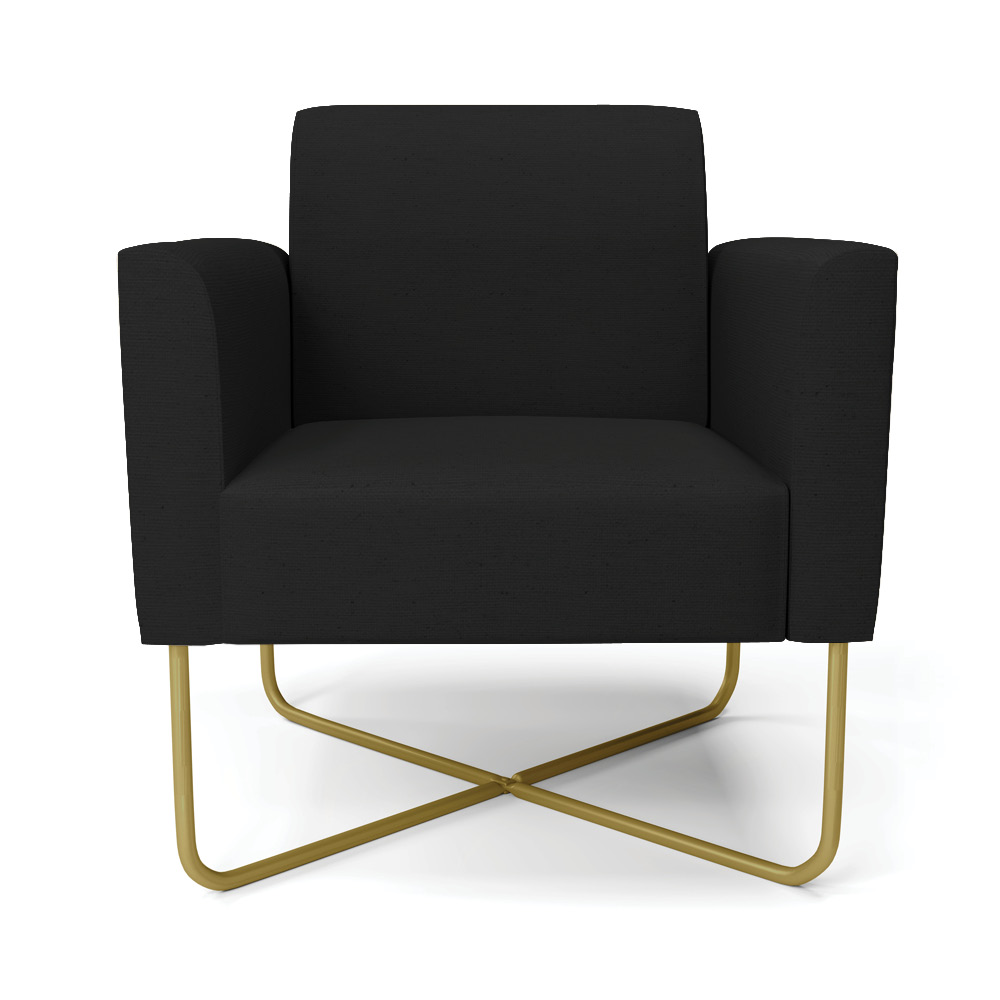 Kit 2 Poltronas Base X Industrial Dourado Marisa Linho Preto A79  D03 - D'Rossi