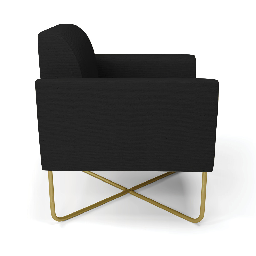 Kit 2 Poltronas Base X Industrial Dourado Marisa Linho Preto A79  D03 - D'Rossi