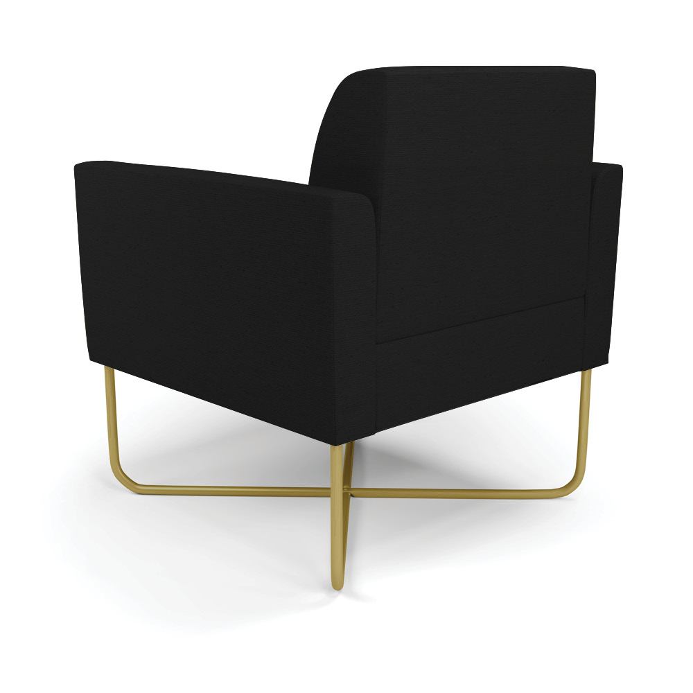 Kit 2 Poltronas Base X Industrial Dourado Marisa Linho Preto A79  D03 - D'Rossi