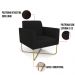 Kit 2 Poltronas Base X Industrial Dourado Marisa Linho Preto A79  D03 - D'Rossi