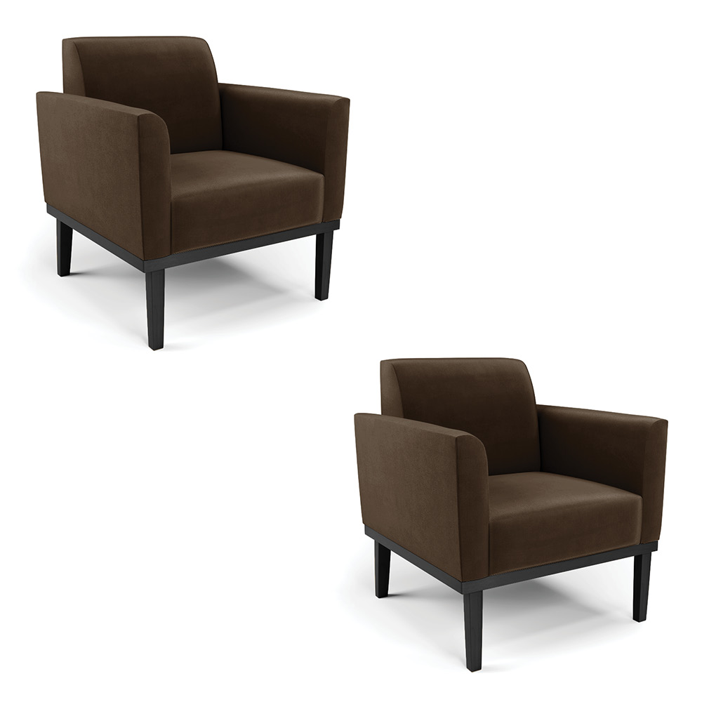 Kit 2 Poltronas Base de Madeira Fixa Preto Marisa Suede Marrom  D03 - D'Rossi