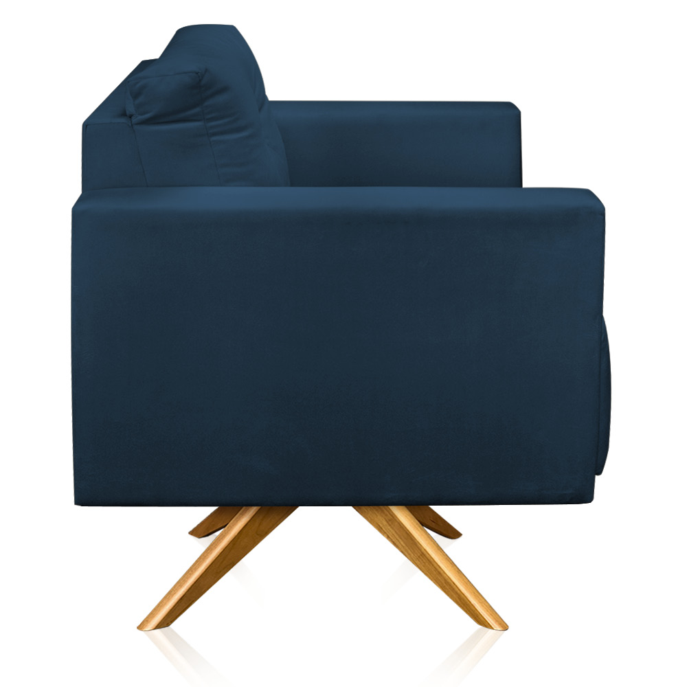 Kit 2 Poltronas Giratória Luisa Suede Azul Marinho Base de Madeira MA30 - D'Rossi