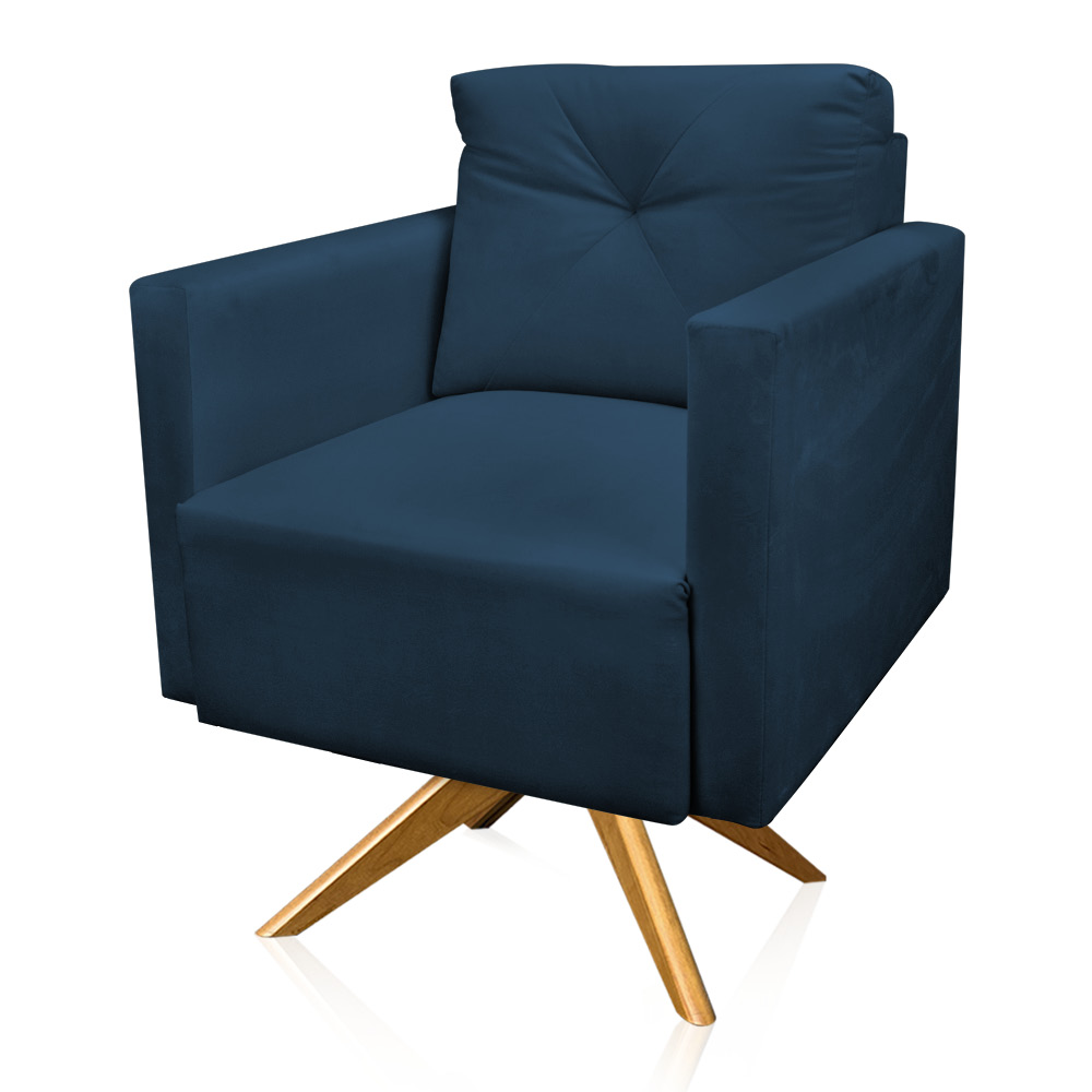 Kit 2 Poltronas Giratória Luisa Suede Azul Marinho Base de Madeira MA30 - D'Rossi