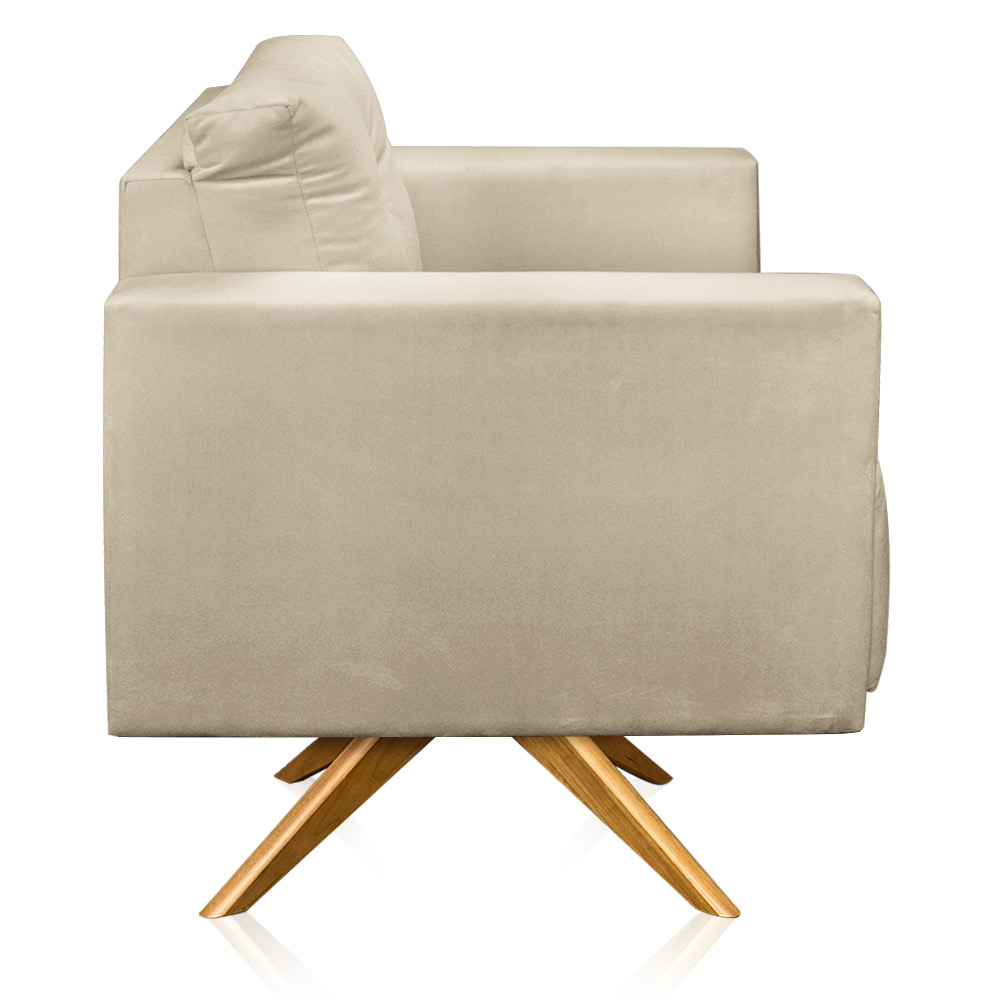 Kit 2 Poltronas Giratória Luisa Suede Bege Base de Madeira MA30 - D'Rossi