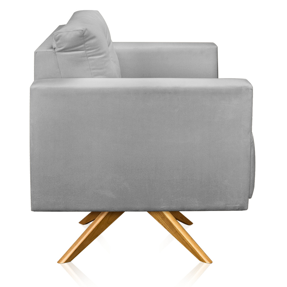 Kit 2 Poltronas Giratória Luisa Suede Cinza Base de Madeira MA30 - D'Rossi