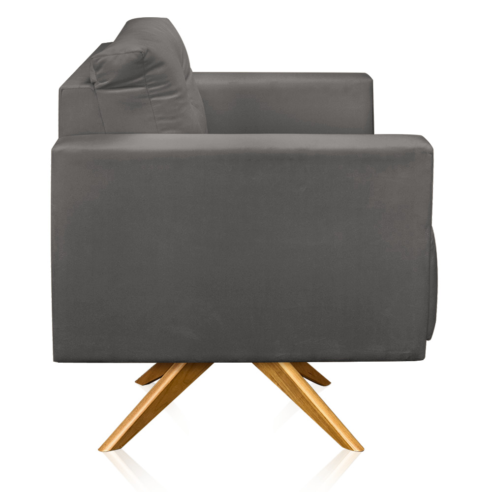 Kit 2 Poltronas Giratória Luisa Suede Grafite Base de Madeira MA30 - D'Rossi
