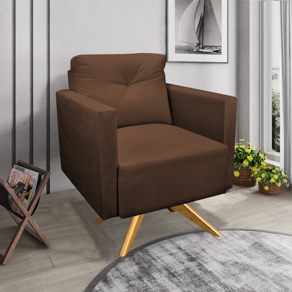 Kit 2 Poltronas Giratória Luisa Suede Marrom Base de Madeira MA30 - D'Rossi