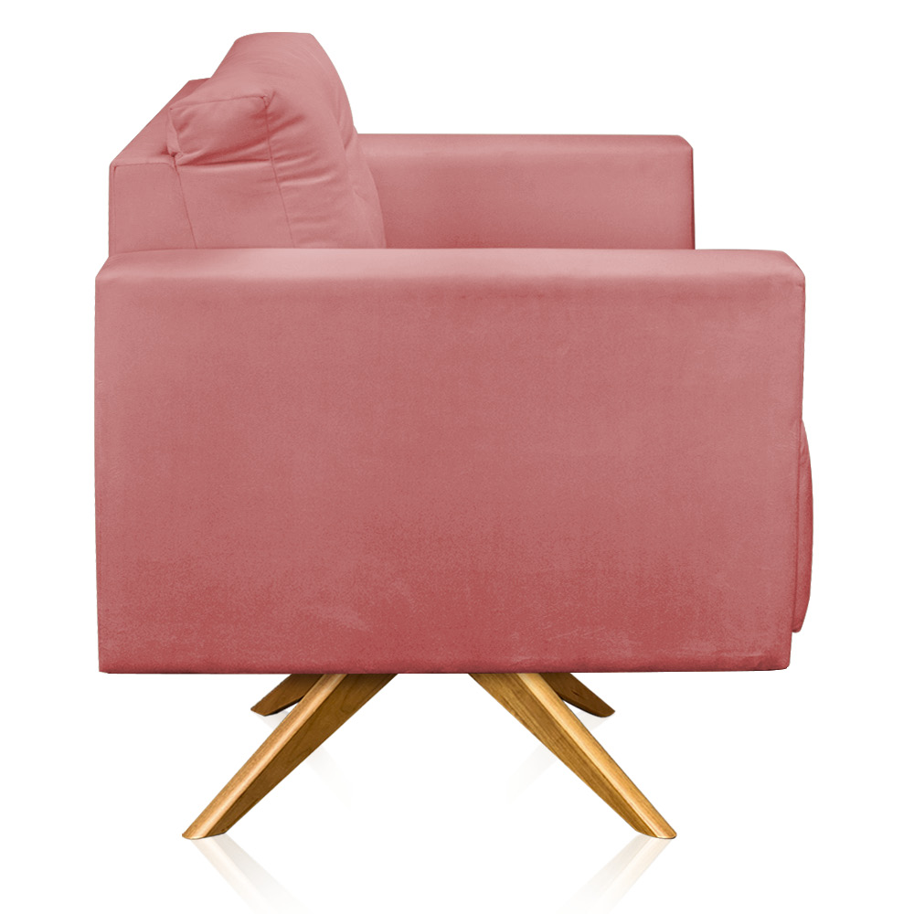 Kit 2 Poltronas Giratória Luisa Suede Rosê Base de Madeira MA30 - D'Rossi