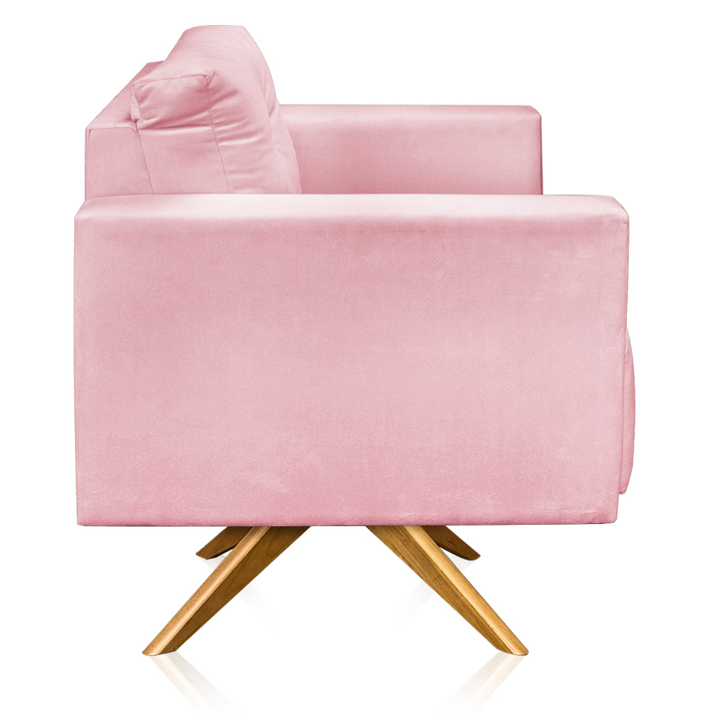 Kit 2 Poltronas Giratória Luisa Suede Rosa Bebê Base de Madeira MA30 - D'Rossi