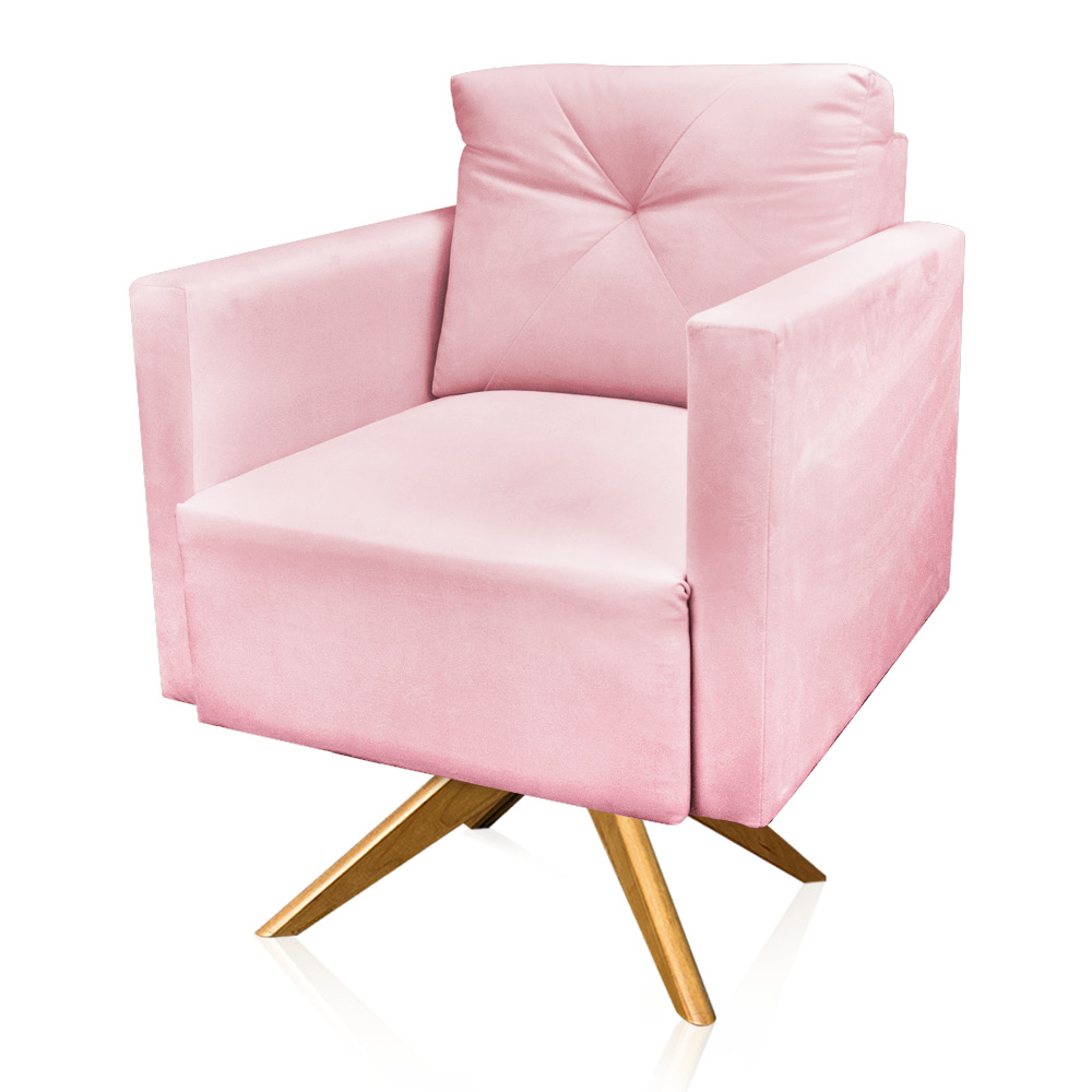 Kit 2 Poltronas Giratória Luisa Suede Rosa Bebê Base de Madeira MA30 - D'Rossi