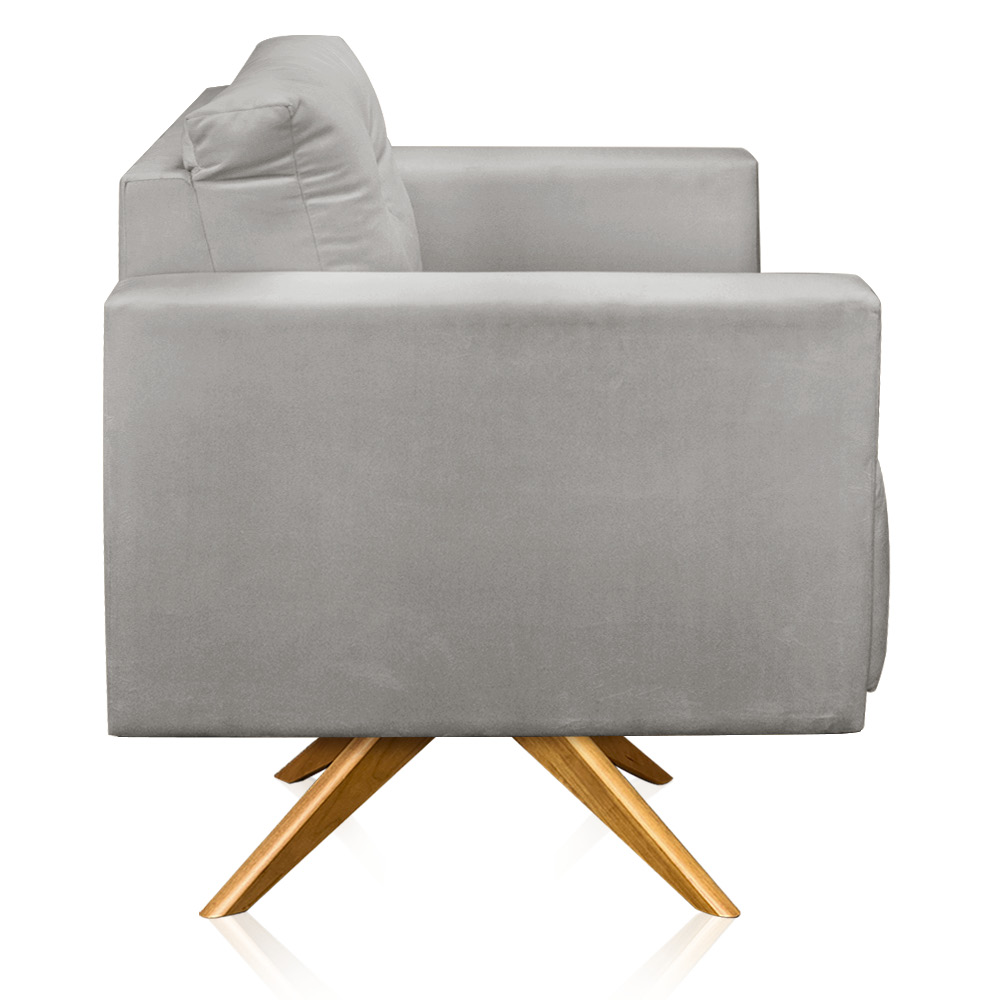 Kit 2 Poltronas Giratória Luisa Veludo Cinza Base de Madeira MA30 - D'Rossi