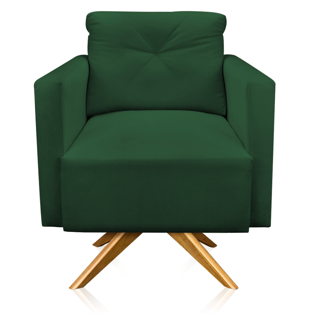 Kit 2 Poltronas Giratória Luisa Veludo Verde Base de Madeira MA30 - D'Rossi