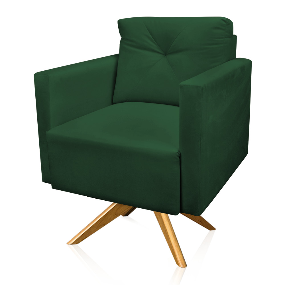 Kit 2 Poltronas Giratória Luisa Veludo Verde Base de Madeira MA30 - D'Rossi
