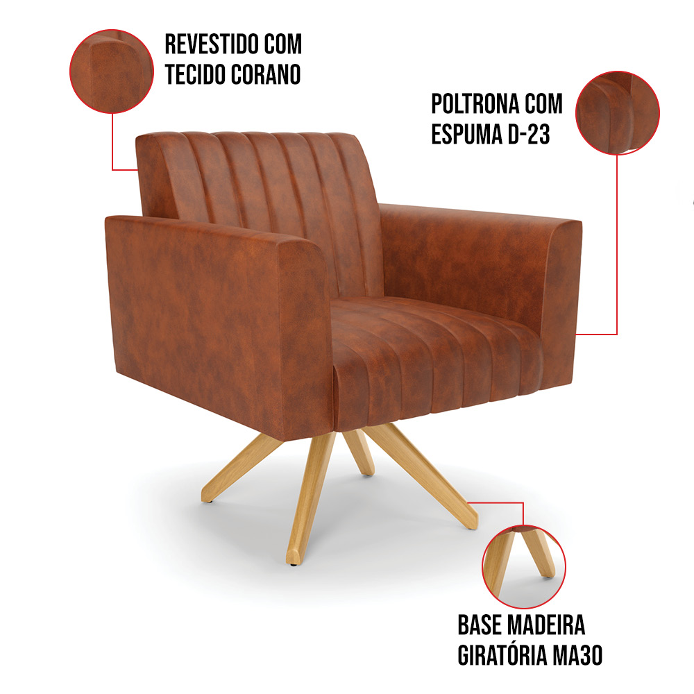 Kit 2 Poltronas Giratória Viena Gomada Corano Base de Madeira MA30 - D'Rossi